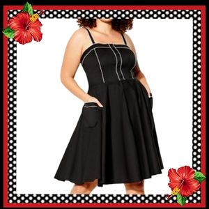 VINTAGE STYLE ☆ PIN-UP ☆ BLACK with WHITE PIPING DRESS ☆ 22w ☆ NWT